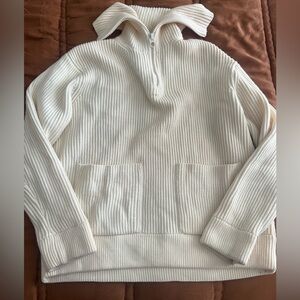 Proenza Schouler Cream Ribbed wool Half-Zip Sweater size L
